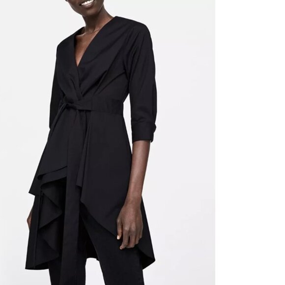 Zara Assymetric Black Poplin Tunic, XS - Picture 2 of 16